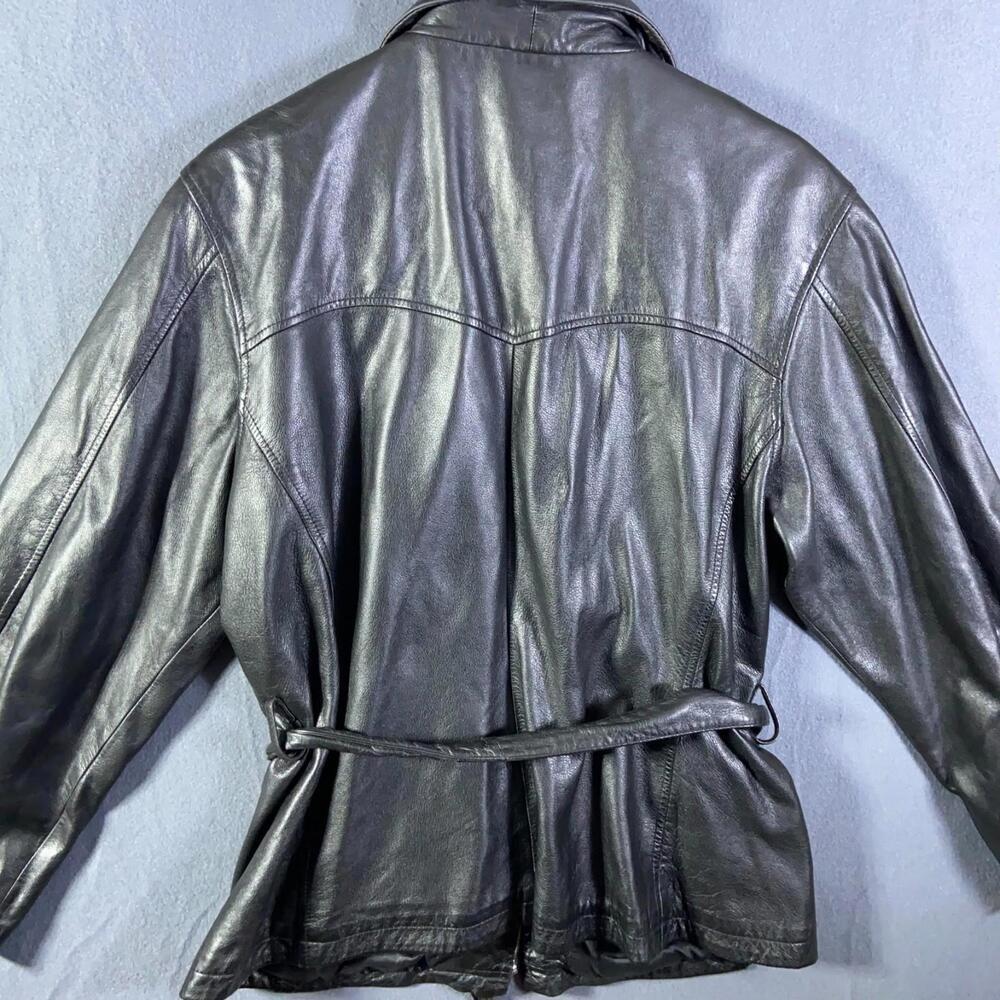 VTG Wilsons Leather Jacket Womens Large Waist Tie Black Zipper - Picture 9 of 10